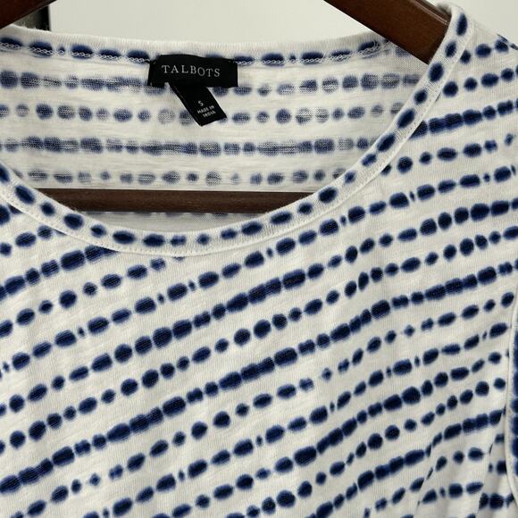 Talbots Dress Women's Small Cinch Waist Striped White Cotton Blue Dot Line - Picture 9 of 10
